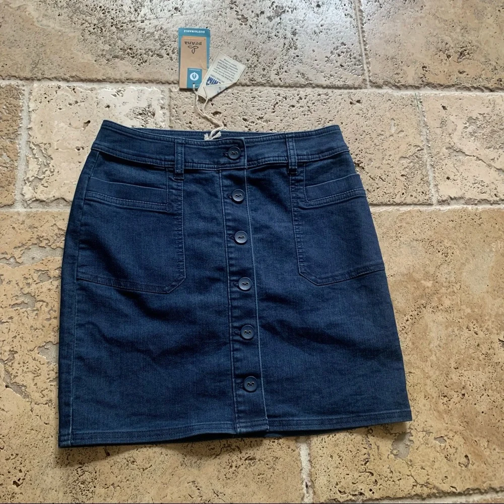 Prana Kara Indigo Denim Skirt Button Down 2 Jean High Waist Rise